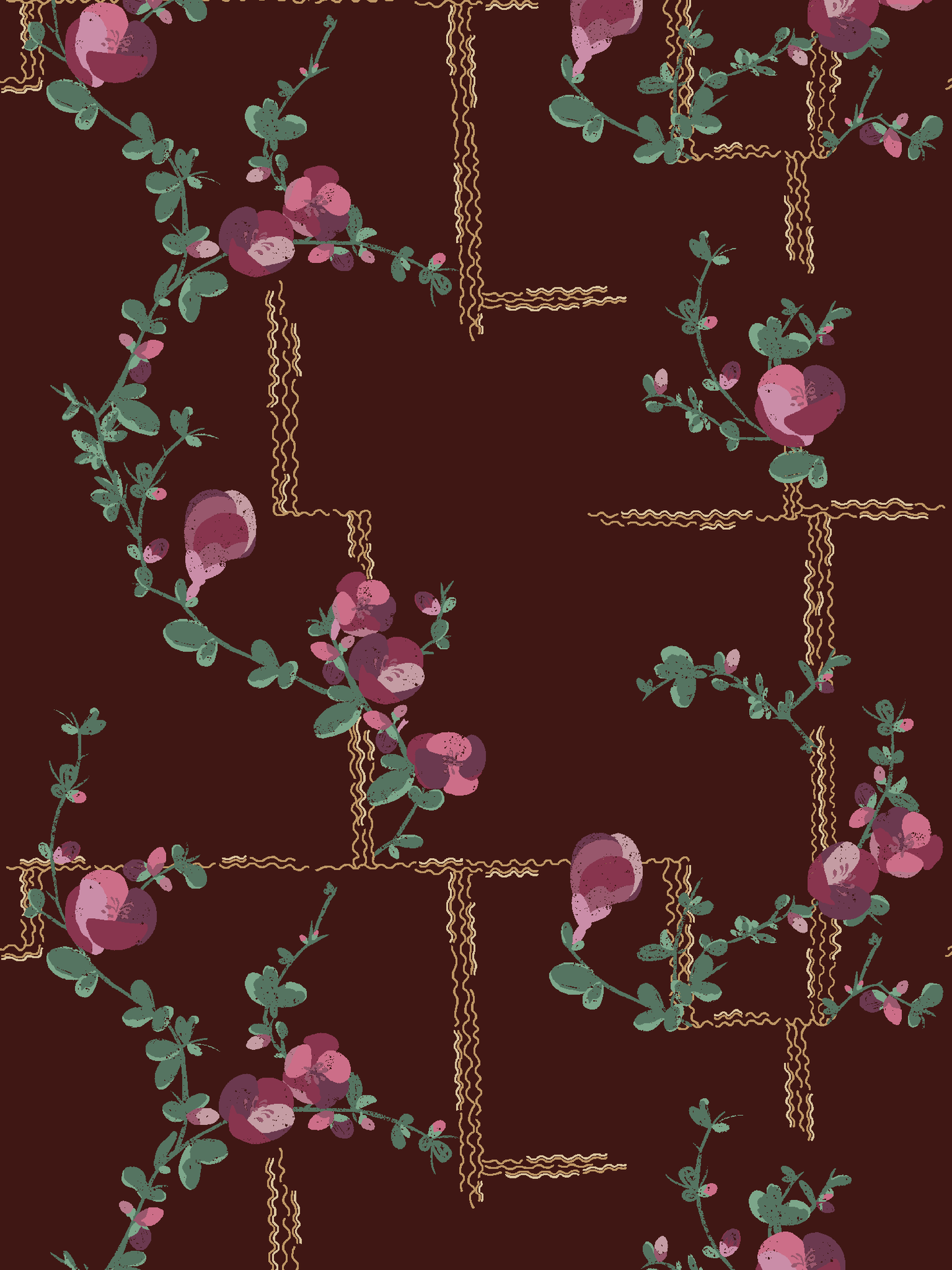 Coco, Fuchsia on Brick Linen Fabric