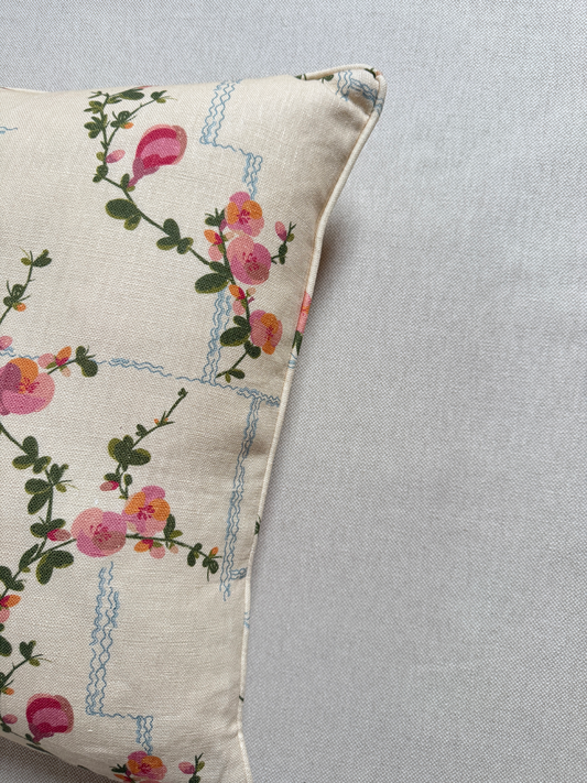 Coco Pink on Beige Linen Cushion