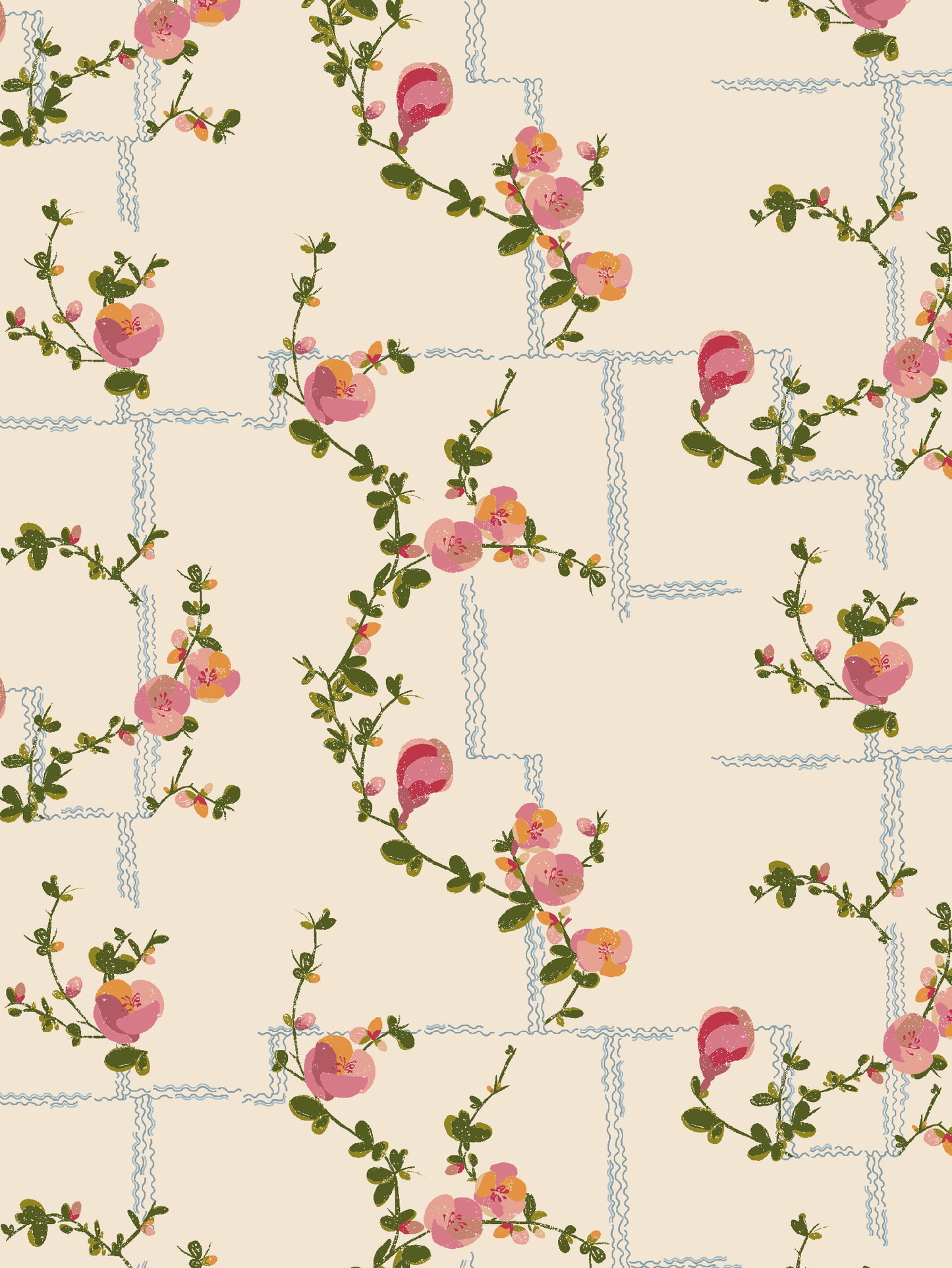 Coco - Wallpaper - Pink on Beige