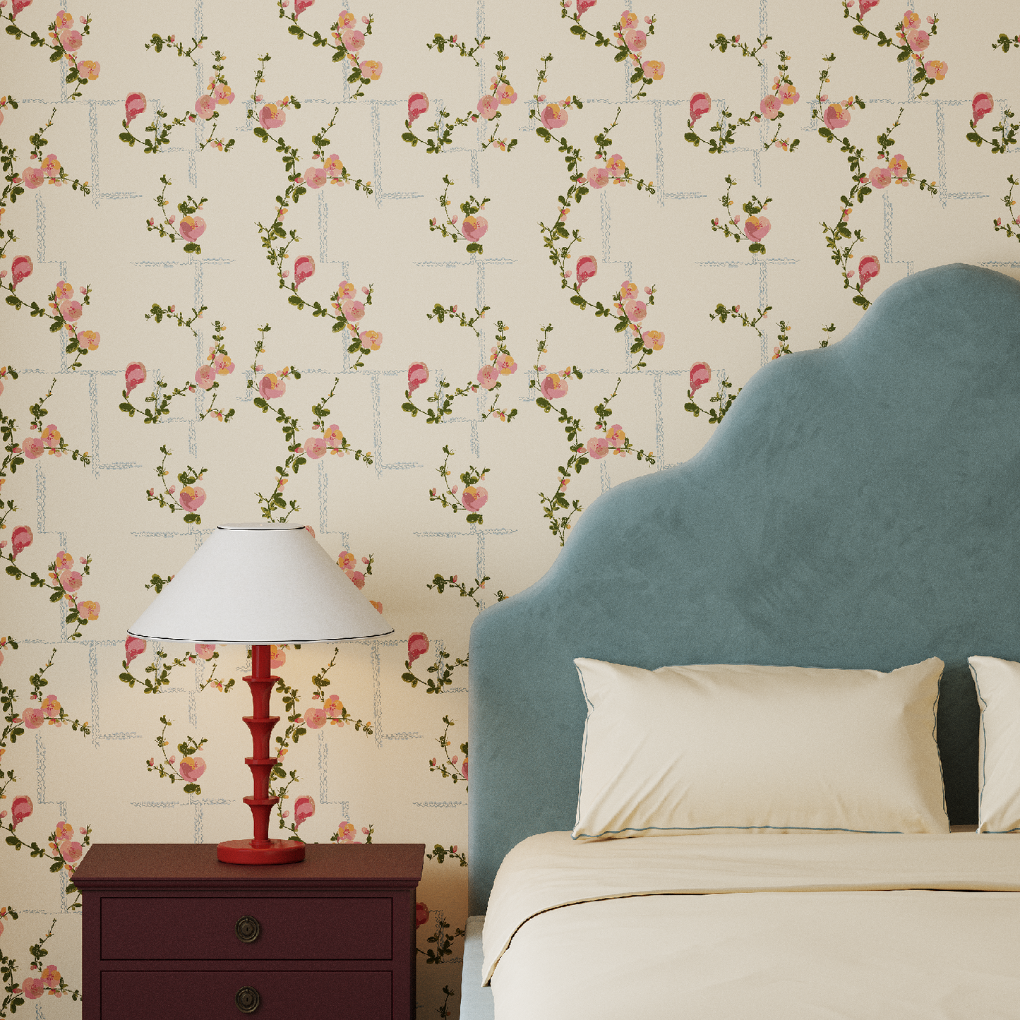 Coco - Wallpaper - Pink on Beige