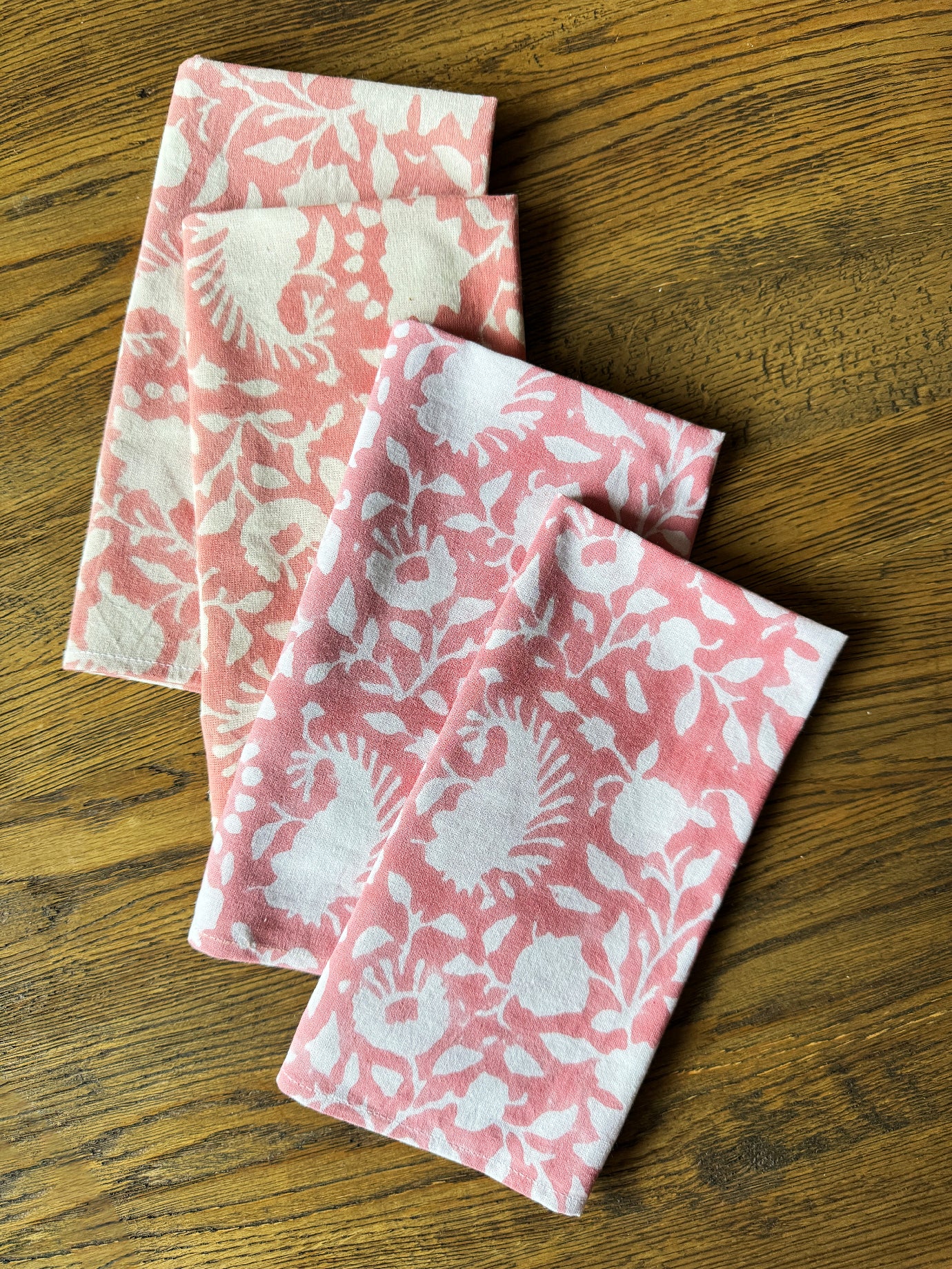 Block Printed Napkin Set of 4, Secret Garden in Pink