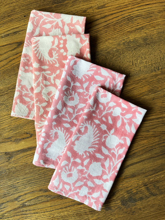 Block Printed Napkin Set of 4, Secret Garden in Pink