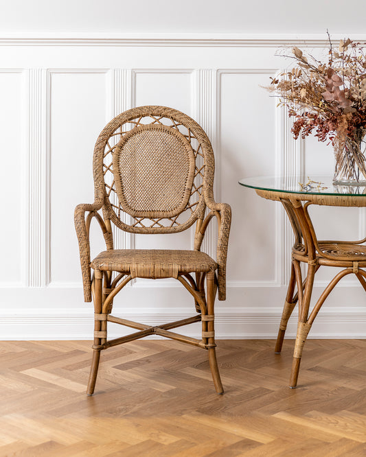 Celestina rattan armchair with rattan and glass table