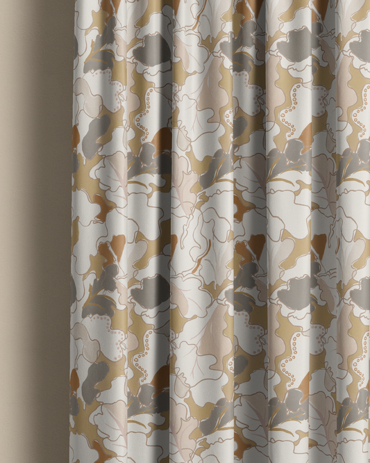Curtain in neutral colours, botanical pattern, large bold