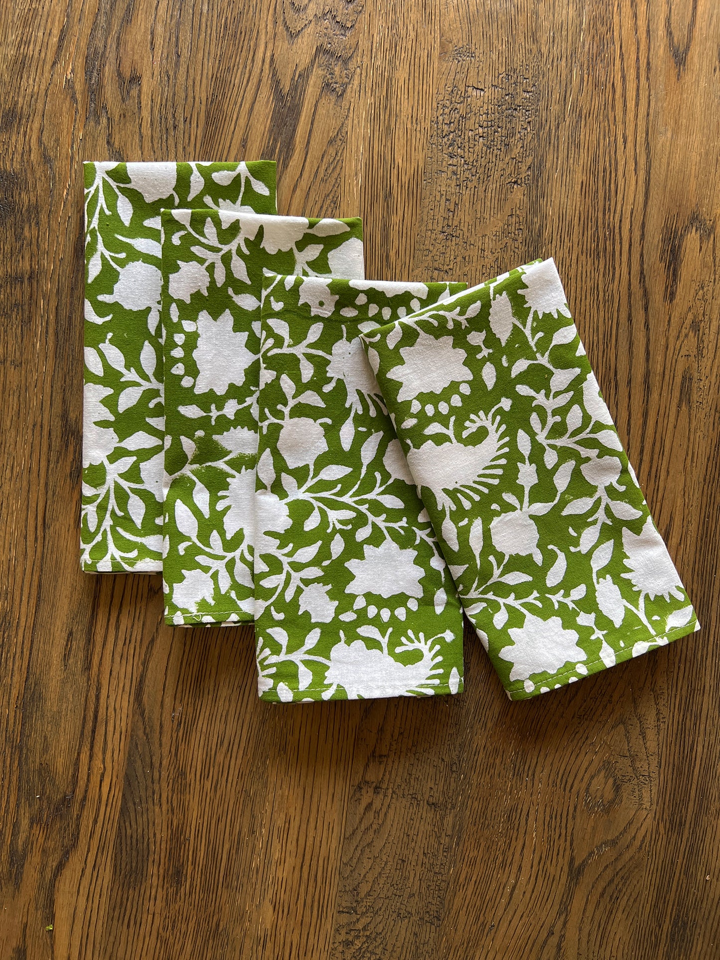 Block Printed Napkins Set of 4, Secret Garden in Green