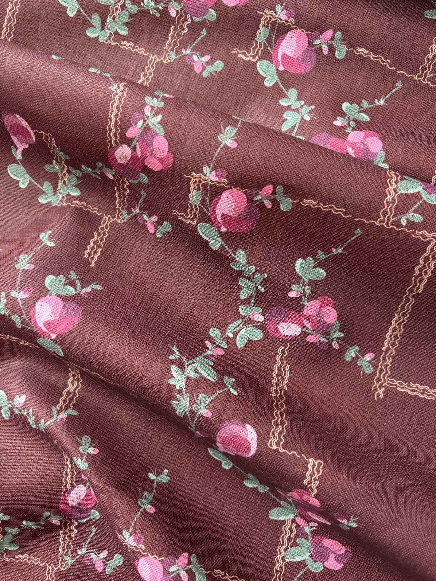 Coco, Fuchsia on Brick Linen Fabric