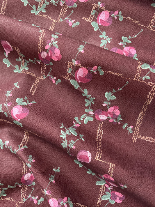 Coco, Fuchsia on Brick Linen Fabric