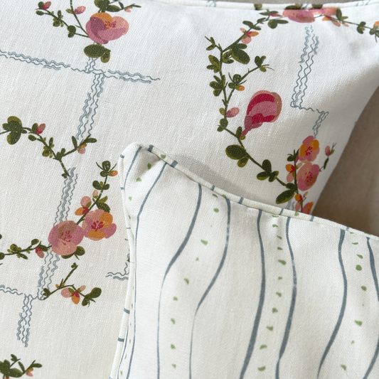 Coco Pink on White Linen Cushion