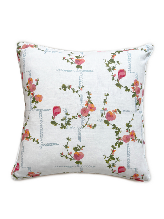 Coco Pink on White Linen Cushion