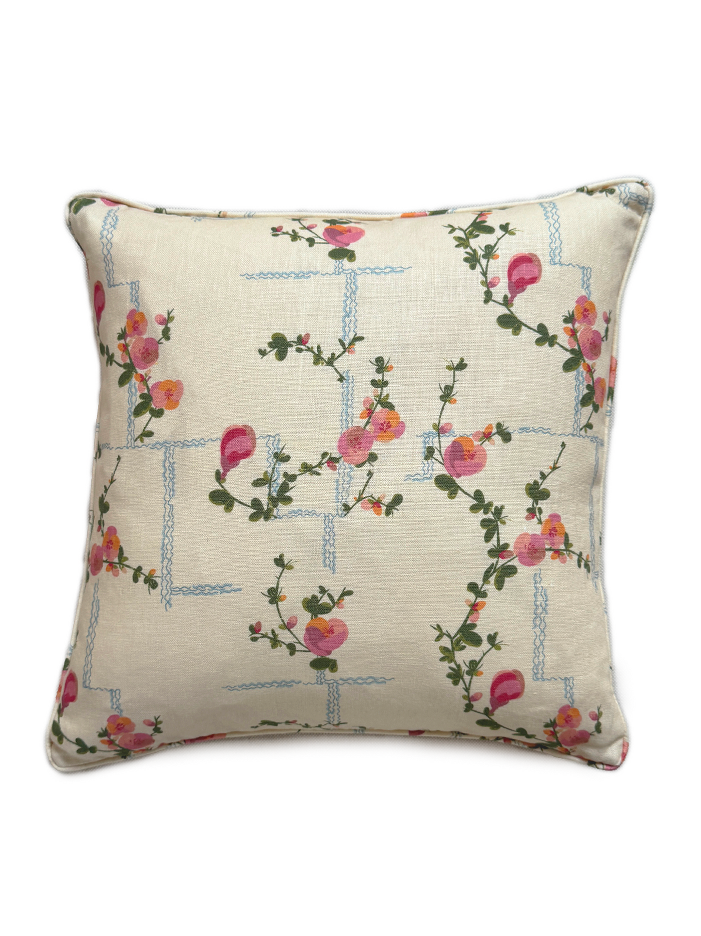 Coco Pink on Beige Linen Cushion