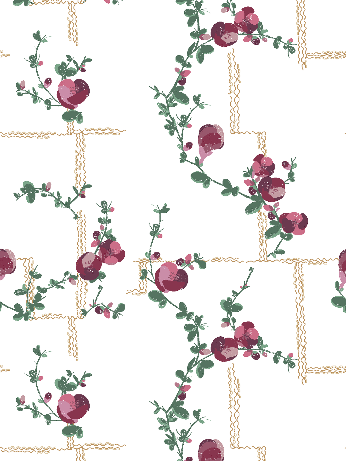 Coco, Fuchsia on White Linen Fabric