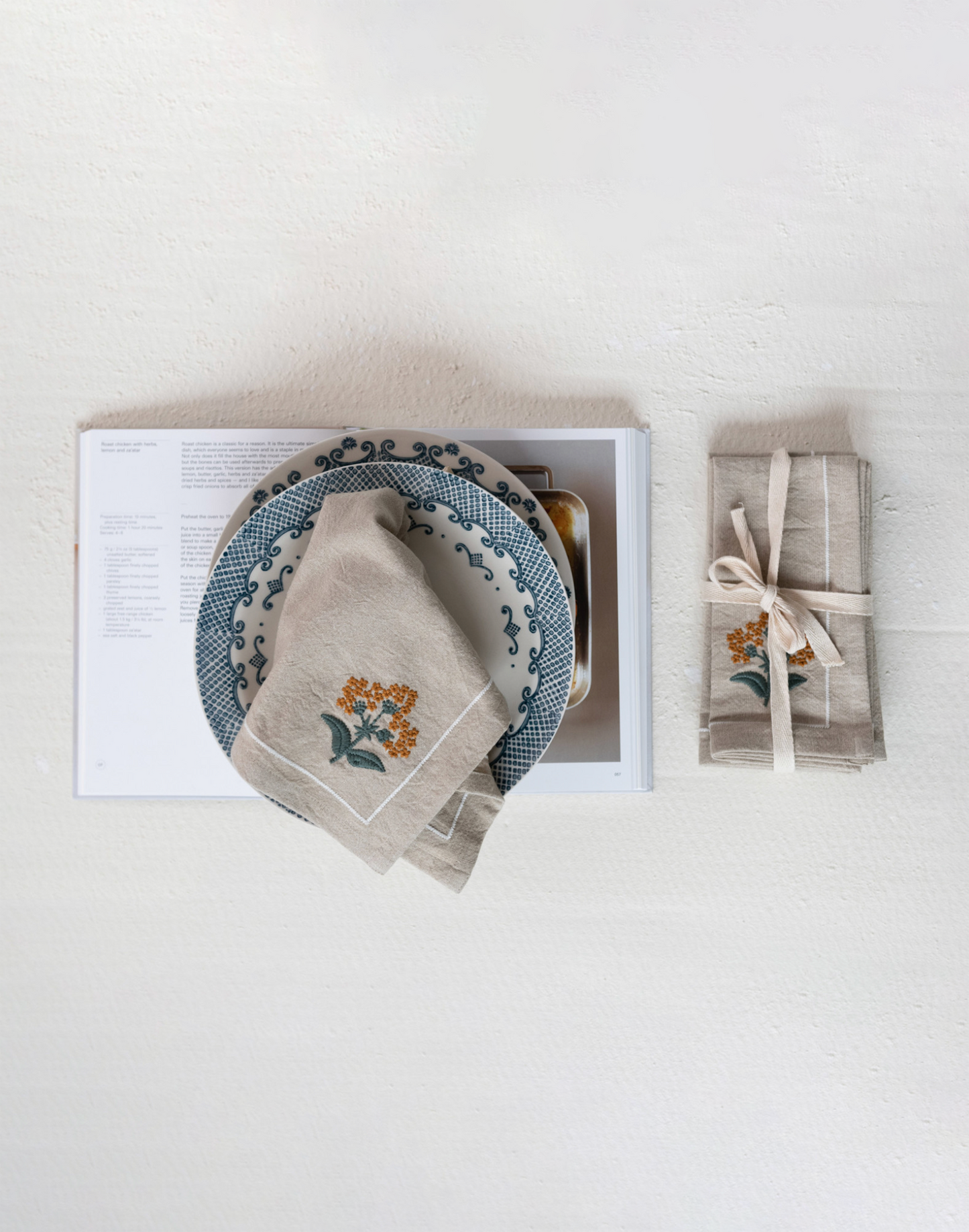 Embroidered Napkin Set, Mustard Flower