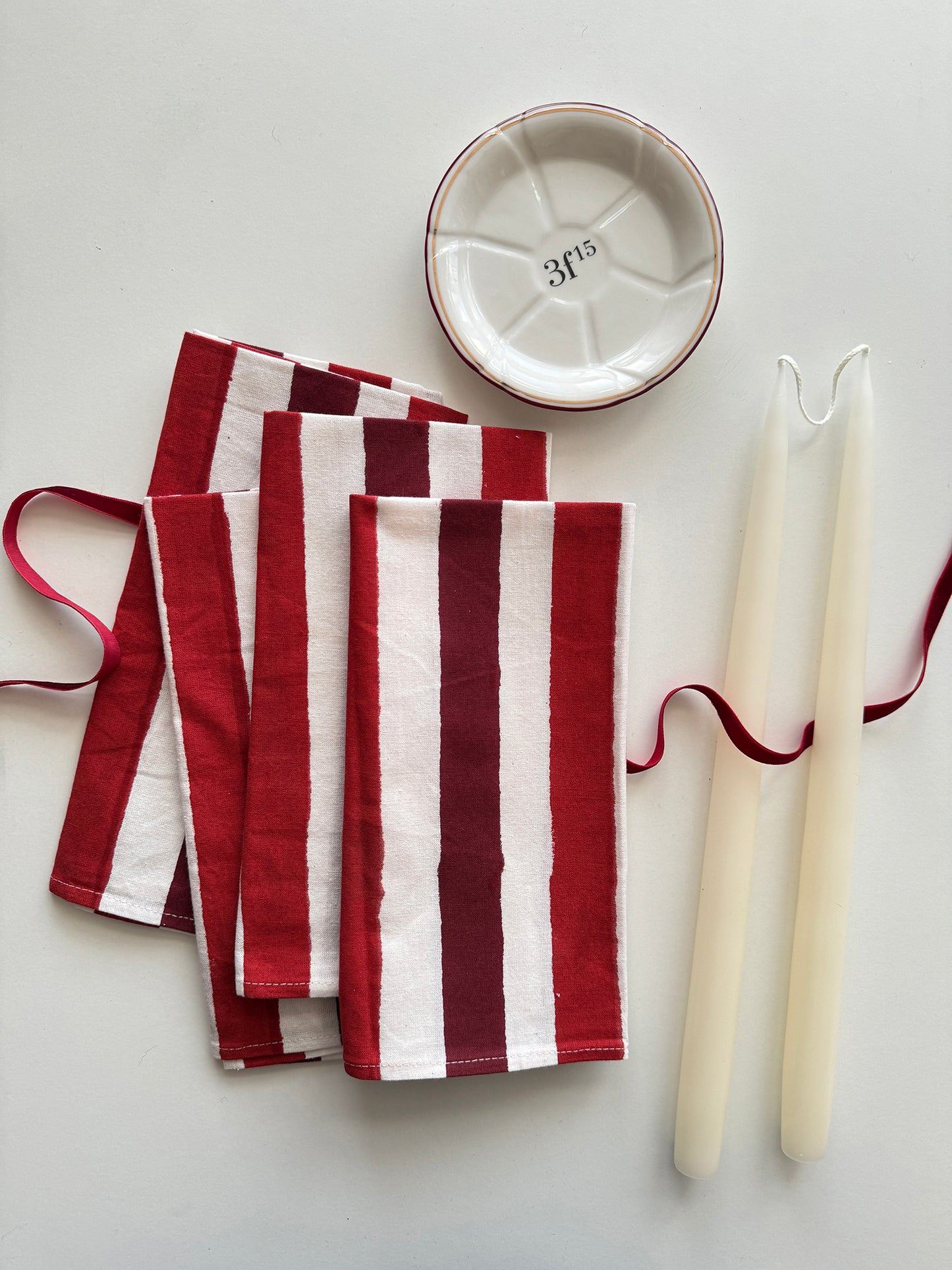 Napkins and Candles Set, Red Stripes