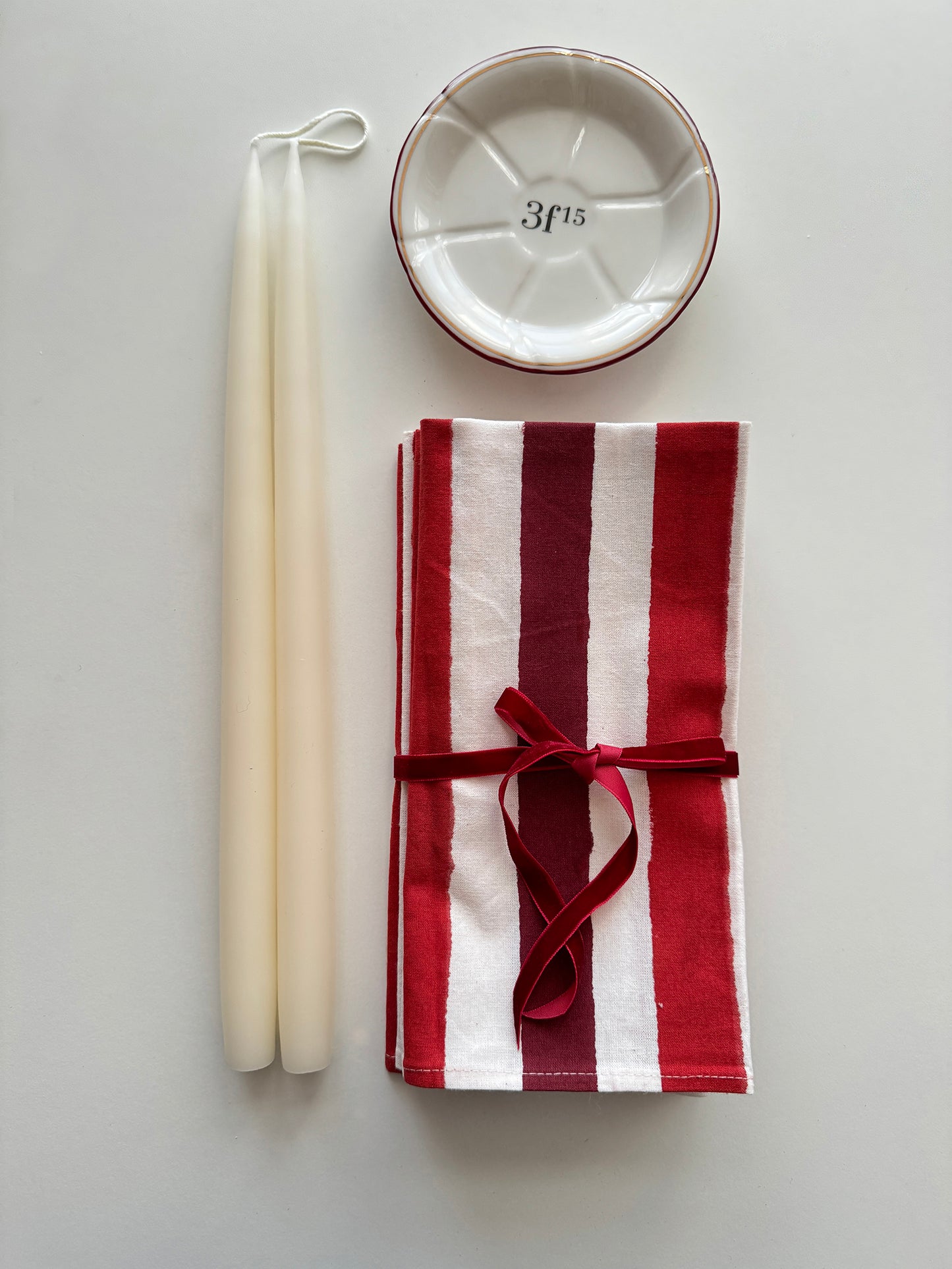 Napkins and Candles Set, Red Stripes