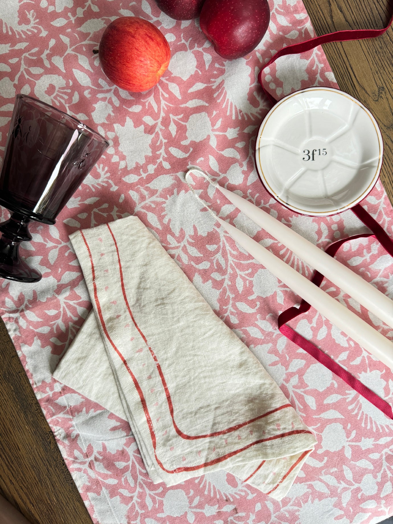 Block Printed Table Runner, Secret Garden in Pink