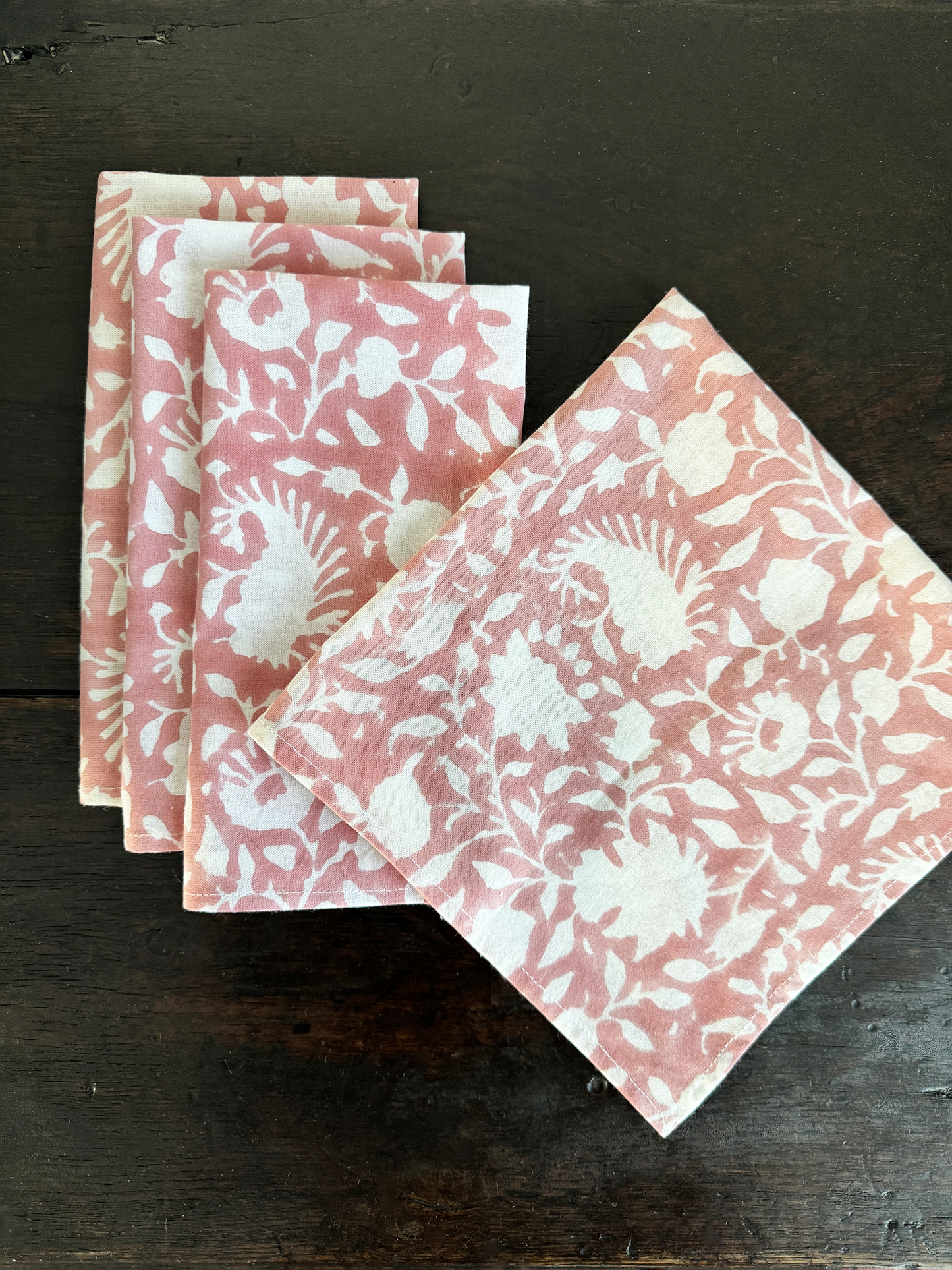 Block Printed Napkin Set of 4, Secret Garden in Pink