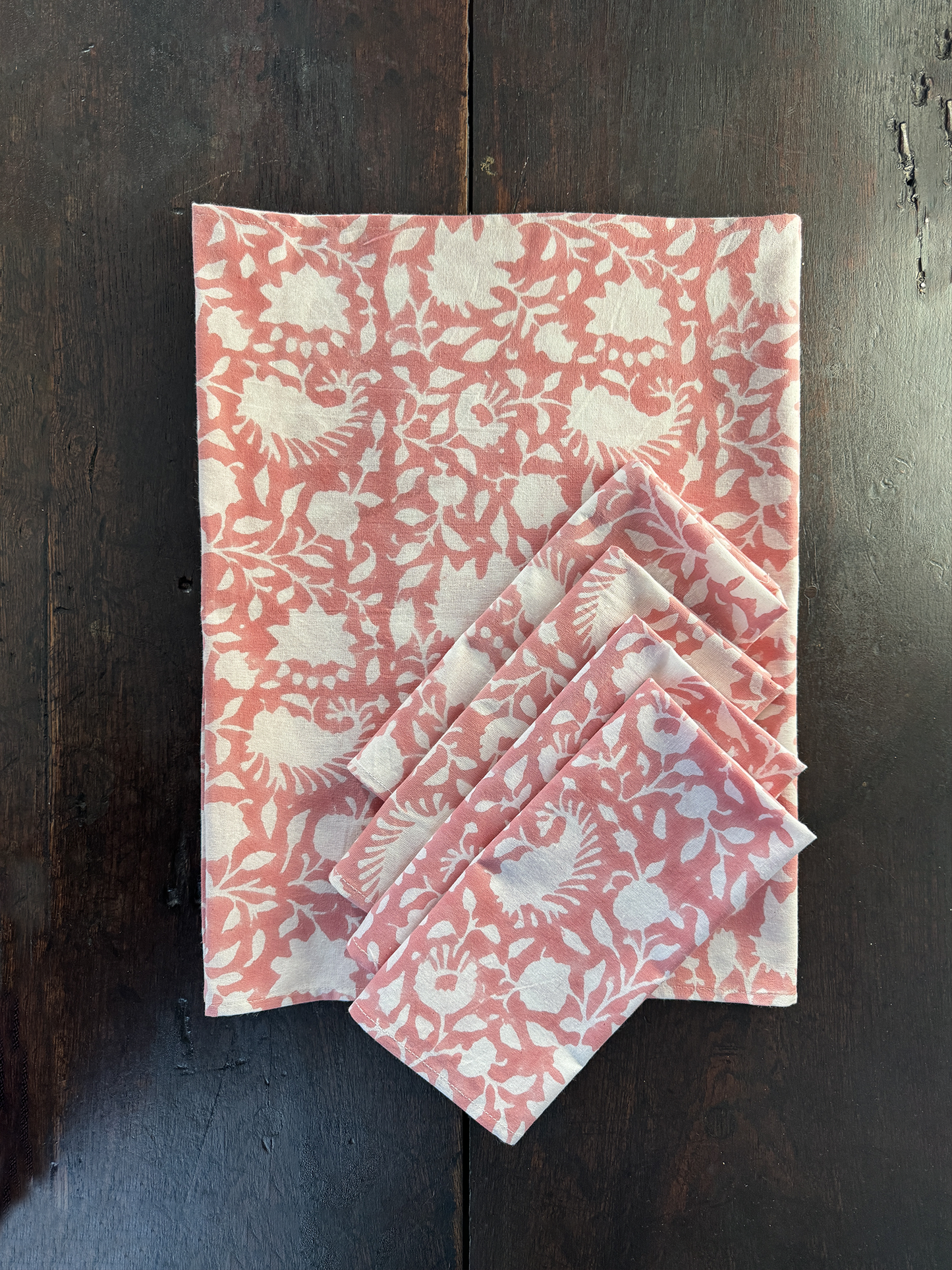 Block Printed Table Runner, Secret Garden in Pink