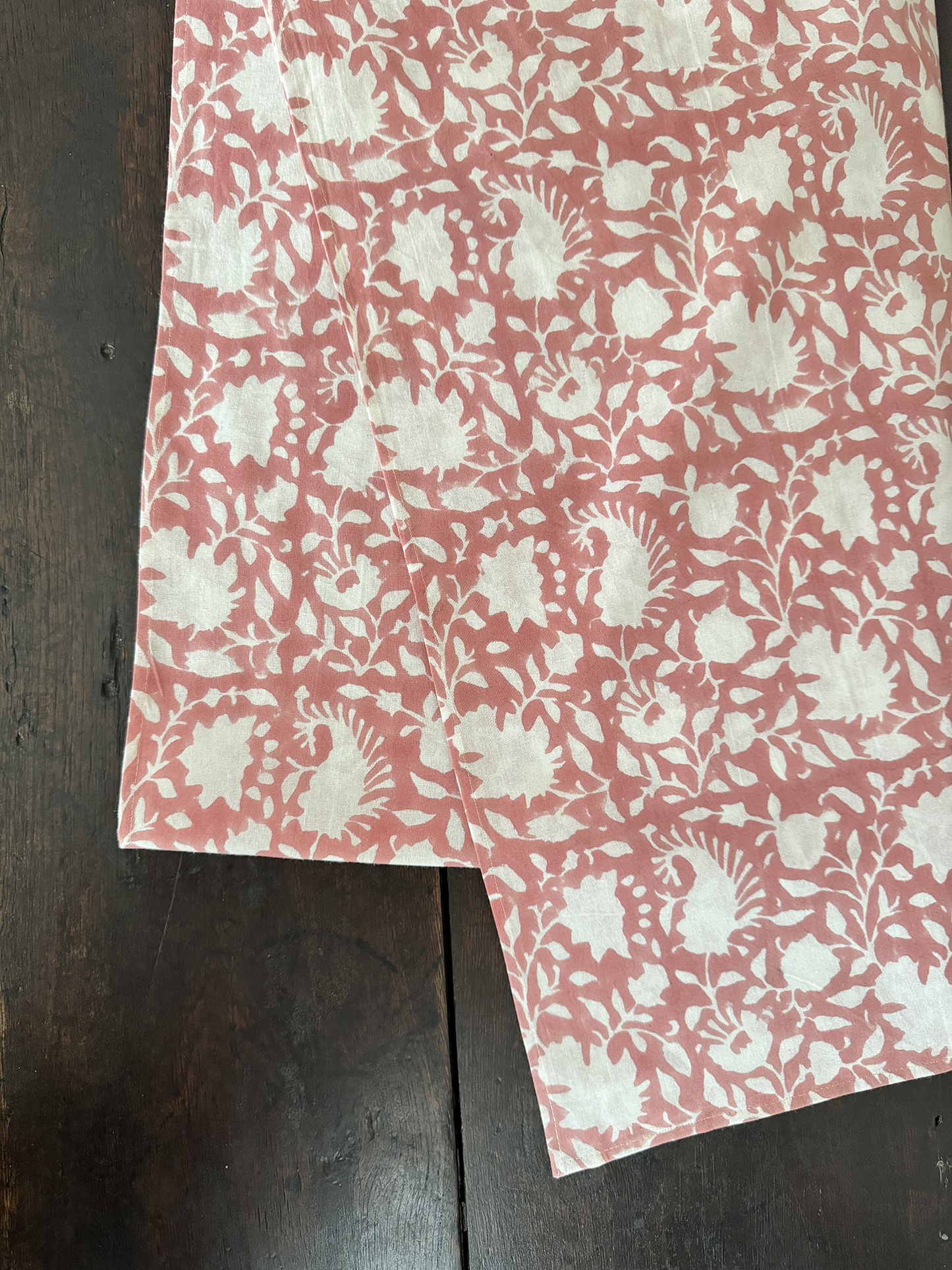 Block Printed Table Runner, Secret Garden in Pink