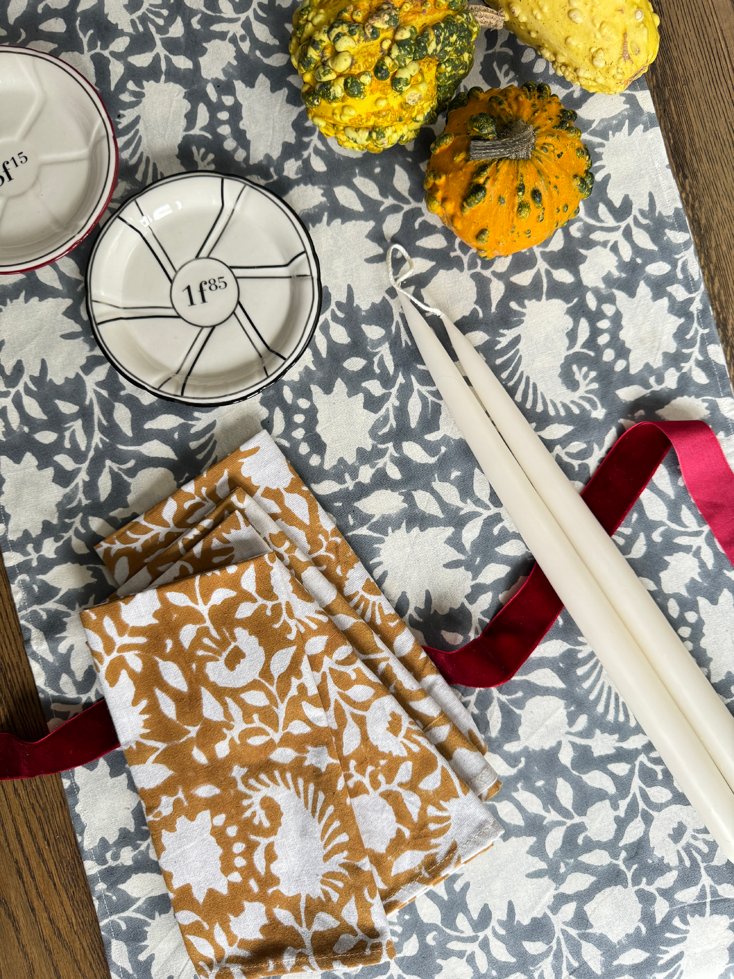 Block Printed Table Runner, Secret Garden in Sky