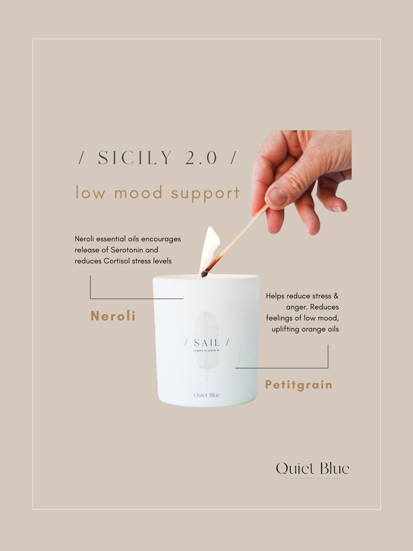 Sicily Luxury Candle - Neroli and Orange Notes by Quiet Blue