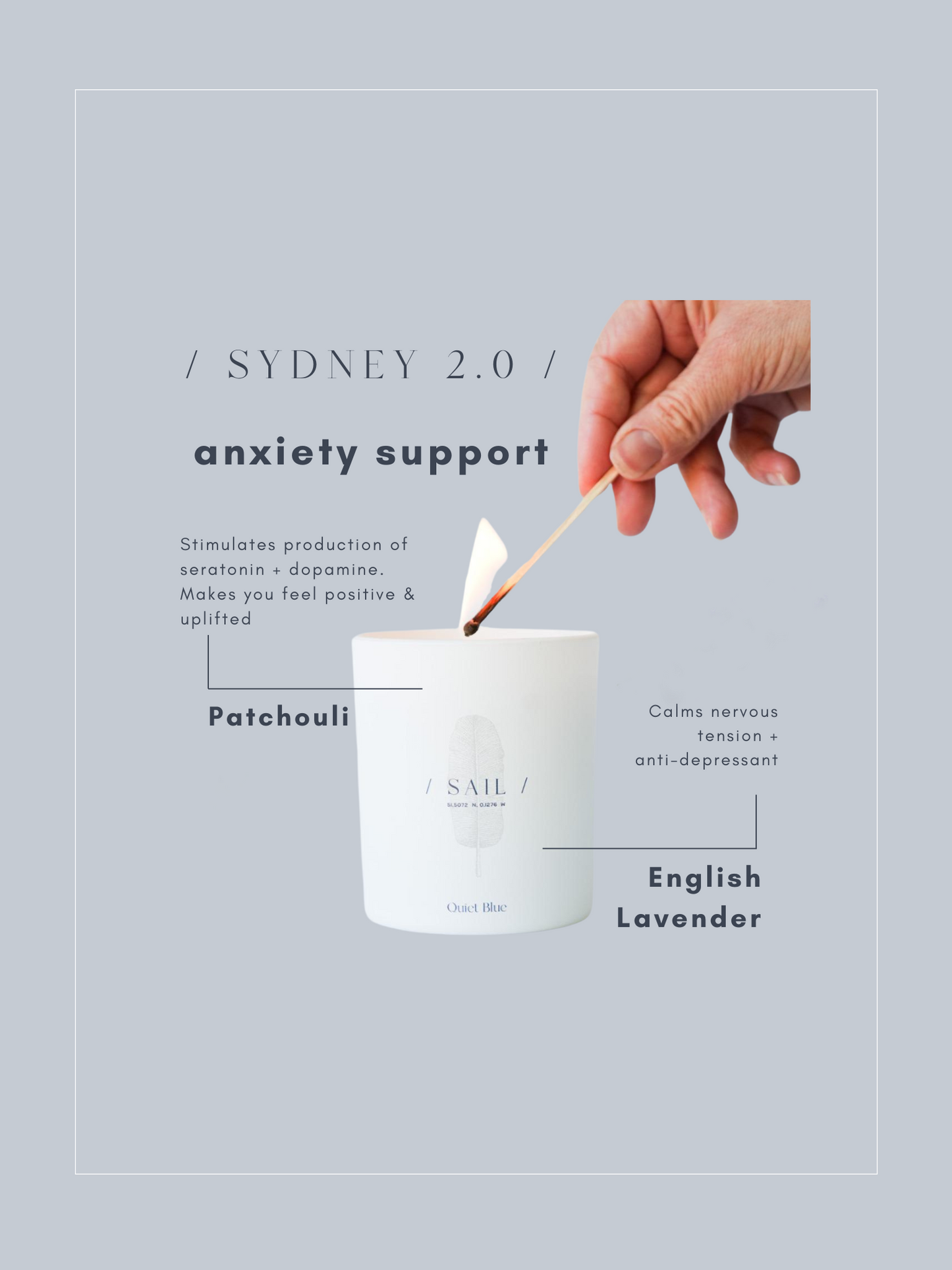 Sydney Luxury Candle - Patchouli + Lavender Notes by Quiet Blue