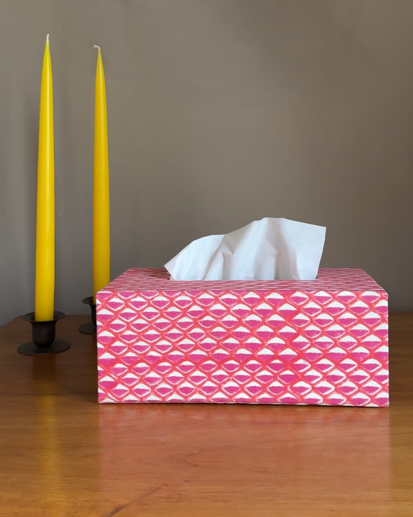 Rectangular Tissue Box Cover, Pink Mesh