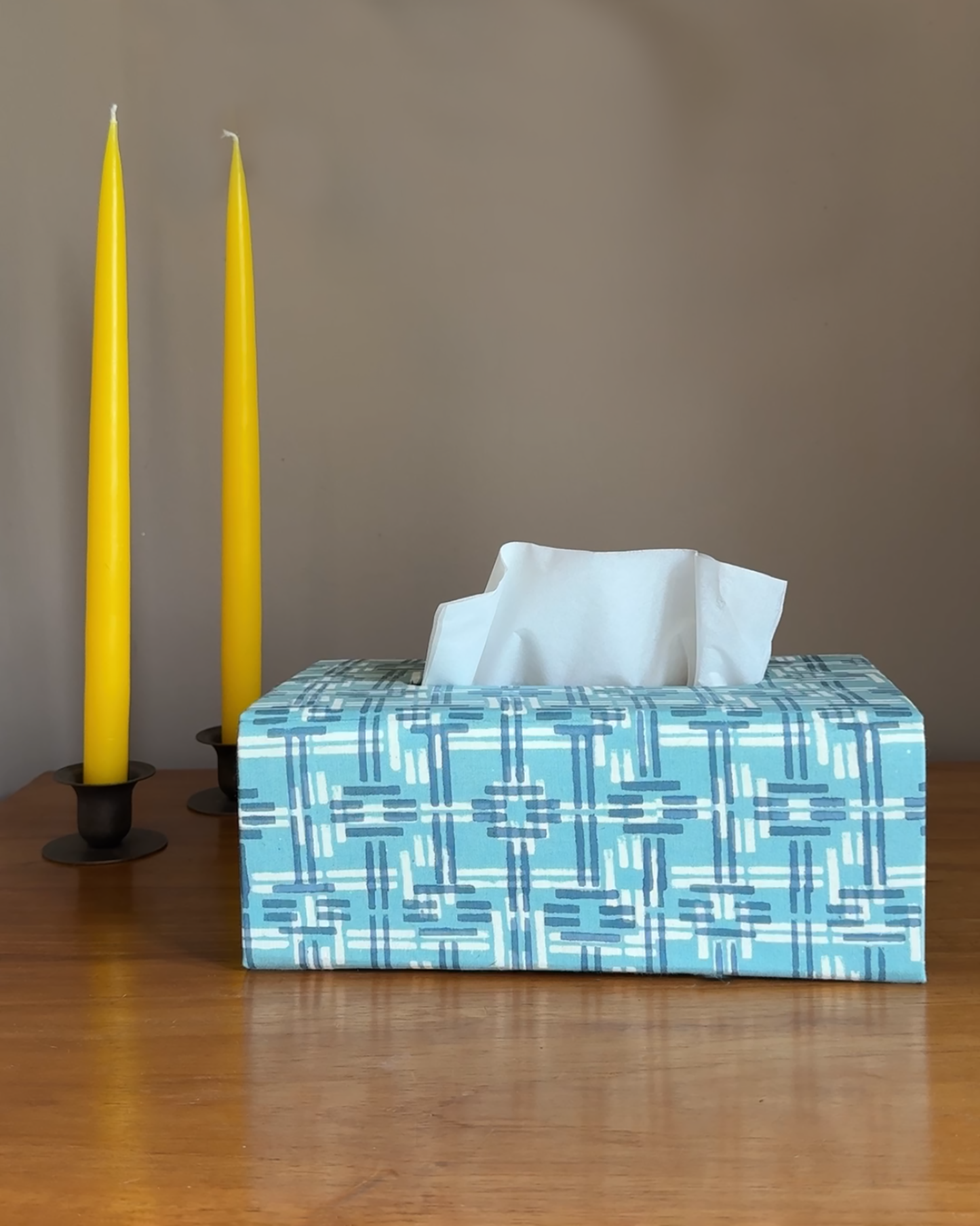 Rectangular Tissue Box Cover, Weave in Blue