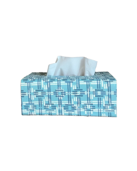 Rectangular Tissue Box Cover, Weave in Blue