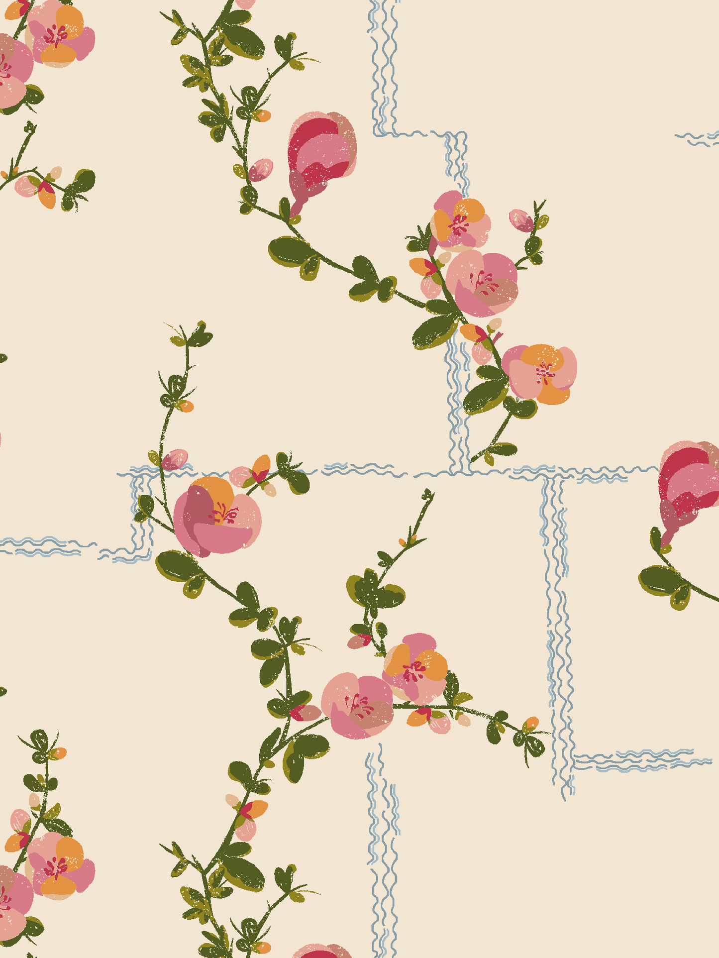 Coco - Wallpaper - Pink on Beige