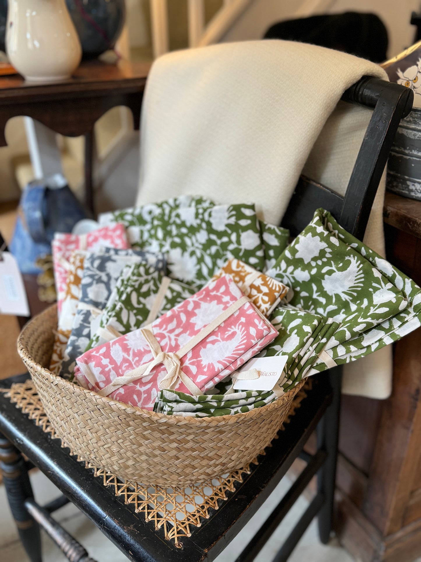 Block Printed Napkins Set of 4, Secret Garden in Green