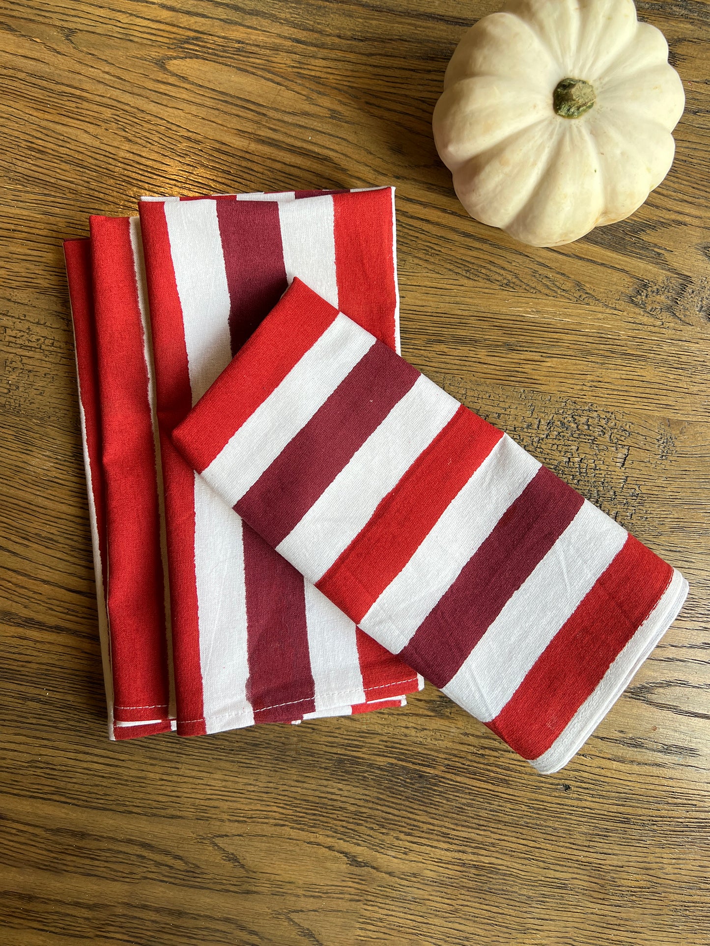 Block Printed Napkins Set of 4, Red Stripes