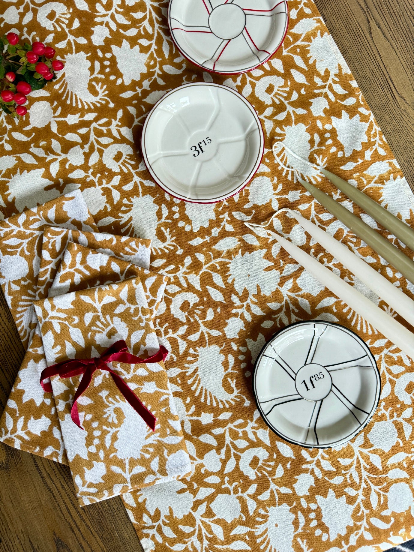 Block Printed Napkin Set of 4, Secret Garden in Ochre