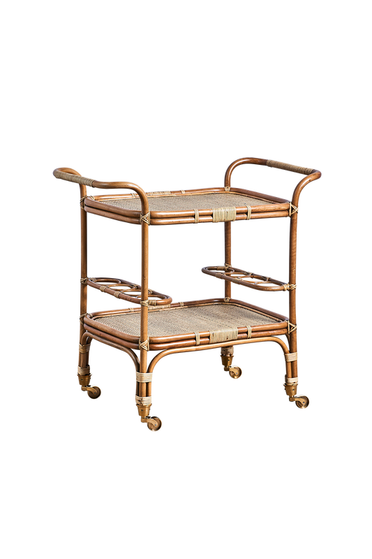 Rolling bar cart in rattan and wicker | Carlo Bar Trolley